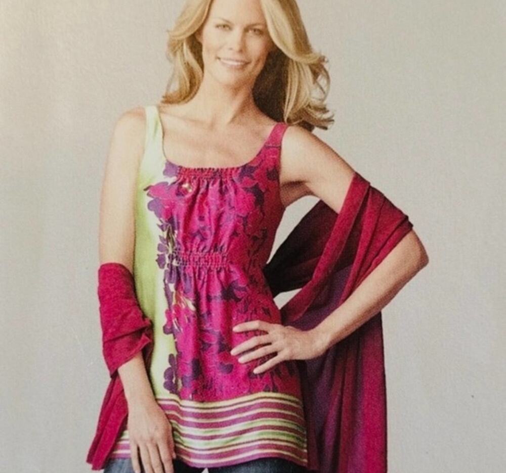 CAbi 100% Silk Sleeveless Colorful Blouse Top Style #103 Women's Size Small